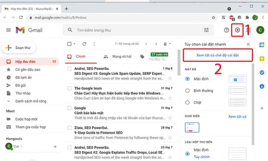 sử dung gmail gửi nhận mail của outlook